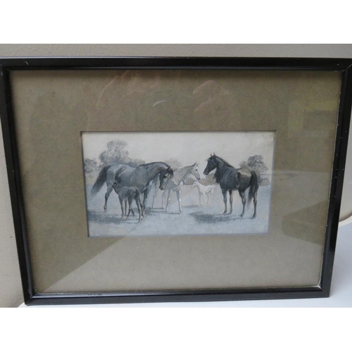 16 - A FORESTIER (XIX). Sketch of horses, noted verso, framed and glazed, 9 x 16 cm