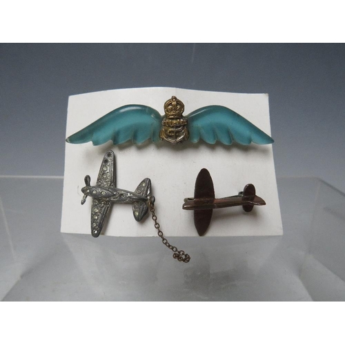 162 - AN R.A.F. SWEETHEART BROOCH, together with two spitfire fund brooches (3)