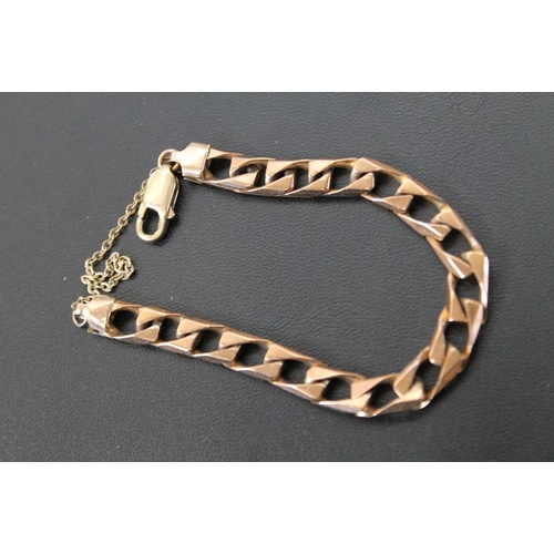 166 - A HALLMARKED 9 CARAT ROSE GOLD FLAT LINK BRACELET, with later 375 yellow gold clasp and safety chain... 