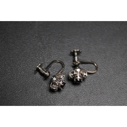 178 - A PAIR OF 18K WHITE GOLD SAPPHIRE AND DIAMOND EARRINGS, each having a screw back setting with a cent... 