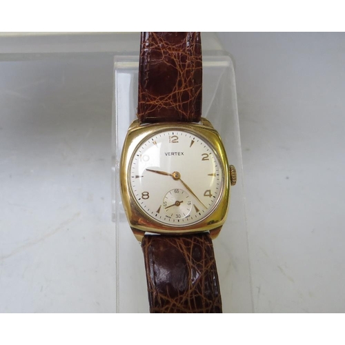 182 - A 9 CARAT GOLD VERTEX WRIST WATCH WITH PRESENTATION ENGRAVING TO REVERSE, circa 1958,  in Garrard & ... 