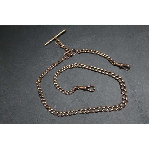 183 - A GRADUATING 9CT ROSE GOLD ALBERT CHAIN WITH T-BAR, stamped on every link although many rubbed, appr... 