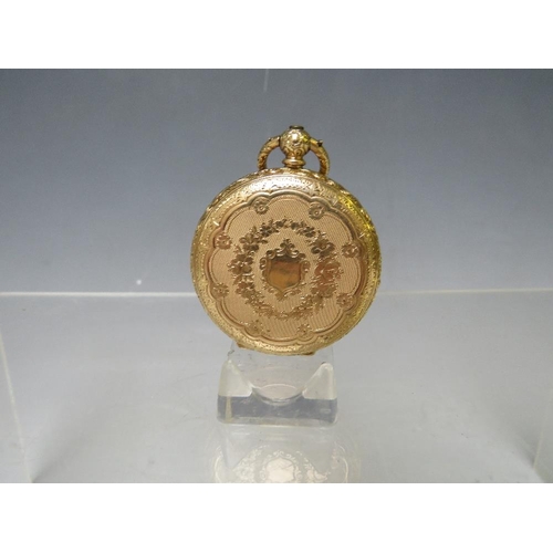 185 - A CONTINENTAL YELLOW METAL OPEN FACED POCKET FOB WATCH, with unsigned cylinder movement, the case st... 