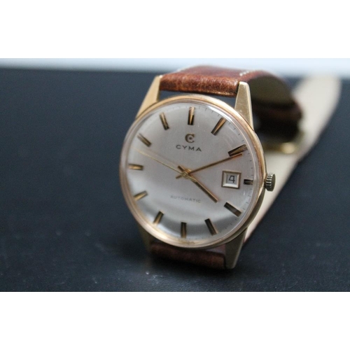 189 - A CONTINENTAL GOLD CYMA AUTOMATIC DATE WRIST WATCH, Dia 3.5 cmCondition Report:working capacity unkn... 