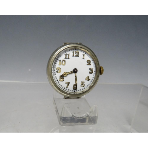 190 - A WORLD WAR I WHITE METAL TRENCH WATCH, Dia. 3 cm