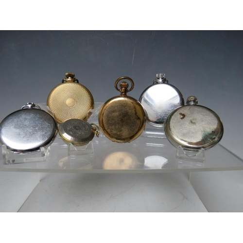 193 - SIX VARIOUS VINTAGE POCKET WATCHES, gold plated and silver plated examples to include Waltham and In... 