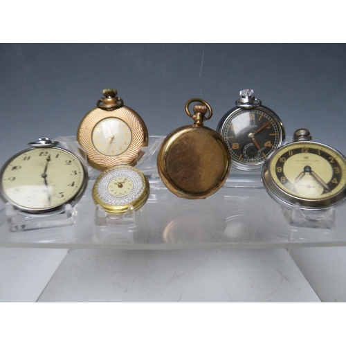 193 - SIX VARIOUS VINTAGE POCKET WATCHES, gold plated and silver plated examples to include Waltham and In... 