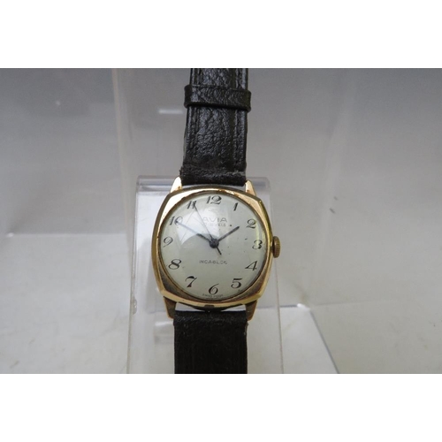 201 - A VINTAGE AVIA 9CT GOLD CASED WRISTWATCH, Dia. 2.5 cm