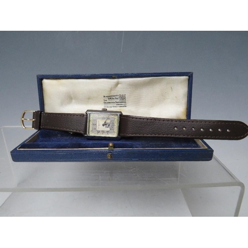 204 - A VINTAGE ART DECO STYLE LE CHEMMANT RECTANGULAR WRISTWATCH, in fitted leather covered case, 3 x 2.5... 