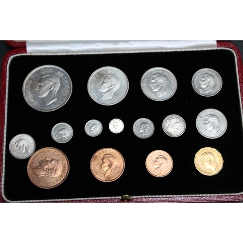 218 - A CASED SET OF GEORGE VI SPECIMEN COINS 1937, in fitted red Moroccan leather case, W 18.5 cm