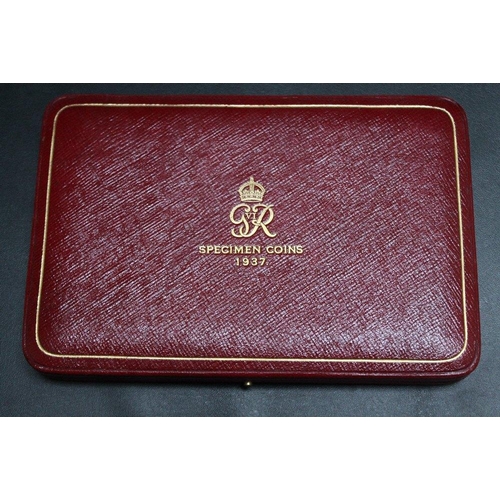 218 - A CASED SET OF GEORGE VI SPECIMEN COINS 1937, in fitted red Moroccan leather case, W 18.5 cm