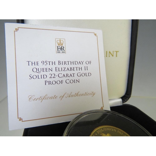 220 - SOLOMON ISLANDS 2021 QUEENS 95TH BIRTHDAY GOLD PROOF 10 DOLLARS, in Jubilee mint case