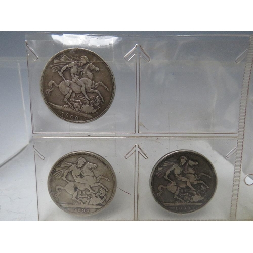 226 - THREE VICTORIAN SILVER CROWNS, 1890 x 2 and 1900 x 1 (3)