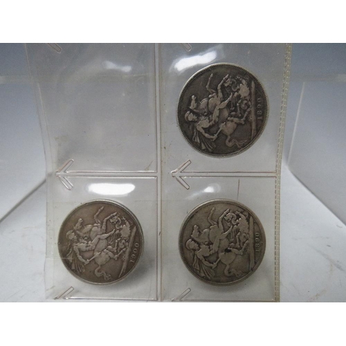 226 - THREE VICTORIAN SILVER CROWNS, 1890 x 2 and 1900 x 1 (3)