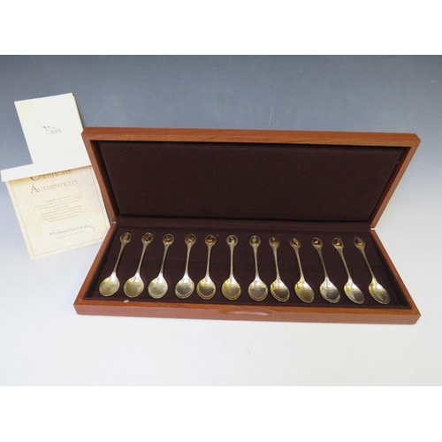 229 - A CASED SET OF TWELVE JOHN PINCHES SILVER SPOONS, for The Royal Society For The Protection Of Birds,... 