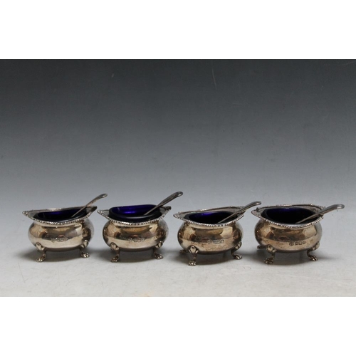 238 - A SET OF FOUR HALLMARKED SILVER SALT DISHES BY COOPER BROTHERS & SONS LTD - SHEFFIELD 1906, raised o... 