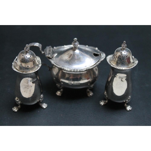 239 - A  HALLMARKED SILVER SALT THREE PIECE CRUET SET BY COOPER BROTHERS & SONS LTD - SHEFFIELD 190, all r... 