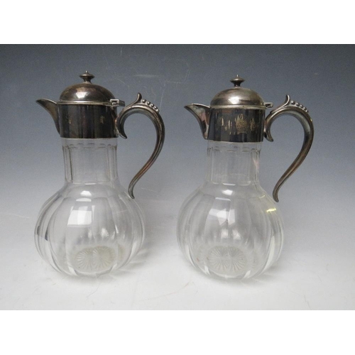 248 - A PAIR OF HALLMARKED SILVER TOPPED CLARET JUGS - SHEFFIELD 1896, H 22 cm (2)