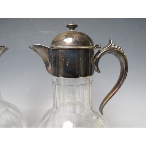 248 - A PAIR OF HALLMARKED SILVER TOPPED CLARET JUGS - SHEFFIELD 1896, H 22 cm (2)