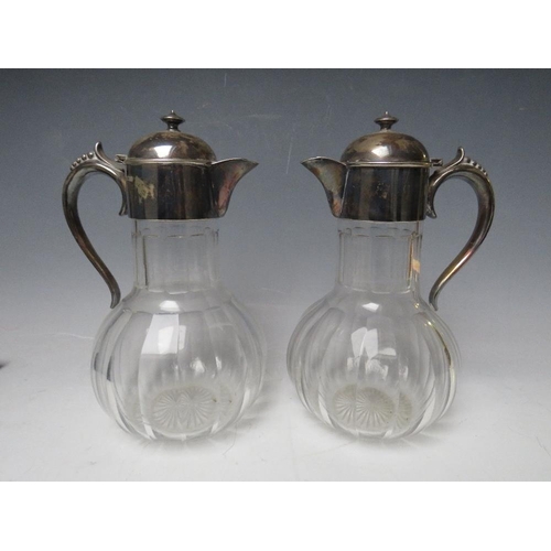 248 - A PAIR OF HALLMARKED SILVER TOPPED CLARET JUGS - SHEFFIELD 1896, H 22 cm (2)