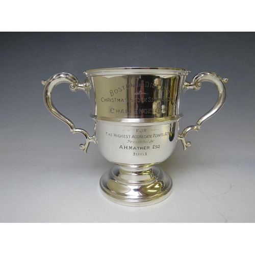 265 - A WALKER AND HALL SILVER PLATED LOVING CUP, for The Boston & District Christmas Stock Show Society',... 