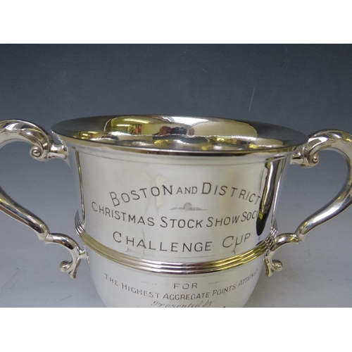 265 - A WALKER AND HALL SILVER PLATED LOVING CUP, for The Boston & District Christmas Stock Show Society',... 