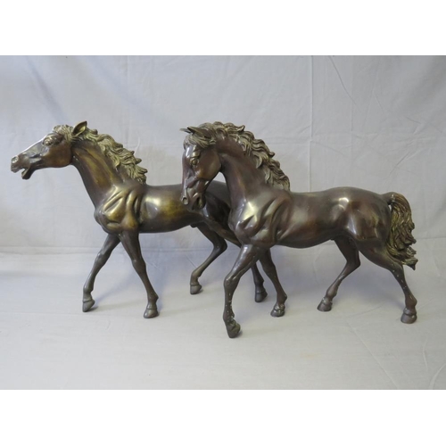 271 - A PAIR OF LARGE BRONZED HORSES, H 46 cm