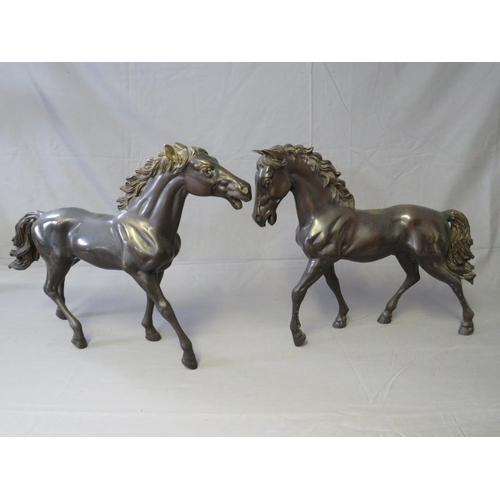 271 - A PAIR OF LARGE BRONZED HORSES, H 46 cm