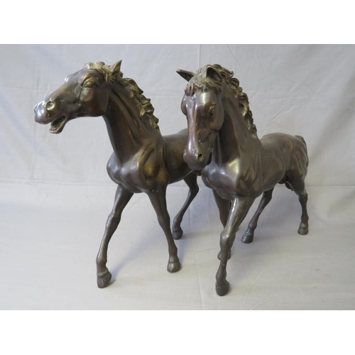 271 - A PAIR OF LARGE BRONZED HORSES, H 46 cm