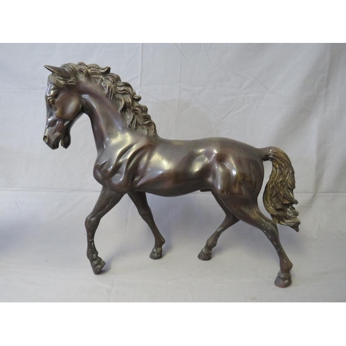 271 - A PAIR OF LARGE BRONZED HORSES, H 46 cm