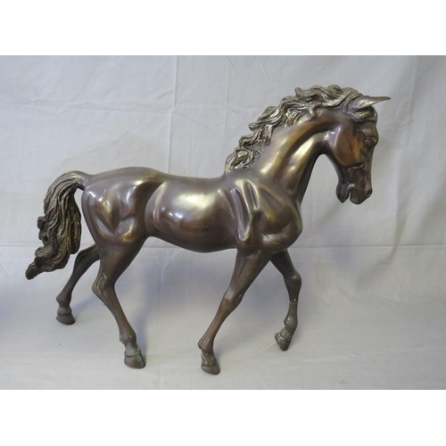 271 - A PAIR OF LARGE BRONZED HORSES, H 46 cm