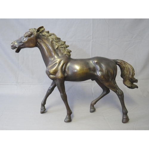 271 - A PAIR OF LARGE BRONZED HORSES, H 46 cm