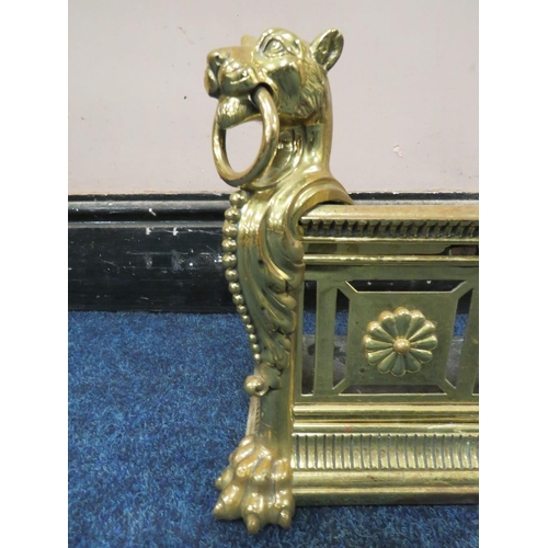 272 - A HEAVY CAST BRASS FIRE FENDER, with panther head details to each end, L 136 cm