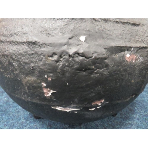 273 - A LARGE AND HEAVY CAST CAULDRON, with swing handle, on three feet, H 38 cm, W 49 cm A/FCondition Rep... 