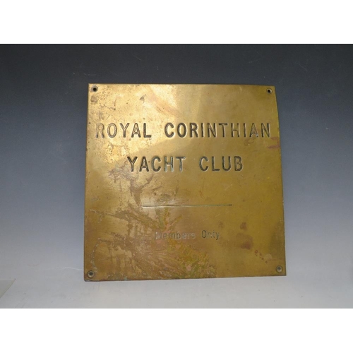 274 - A VINTAGE BRASS PLAQUE FOR THE ROYAL CORINTHIAN YACHT CLUB (MEMBERS ONLY), 35 x 35 cm