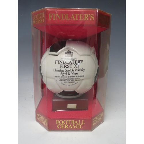 296 - A FINDLATER'S FIRST XI  BLENDED SCOTCH WHISKY AGED 11 YEARS CERAMIC FOOTBALL DECANTER AND CONTENTS, ... 