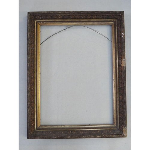 31 - A 19TH CENTURY GOLD FRAME, with leaf design to inner edge and acanthus leaf design to outer edge, fr... 