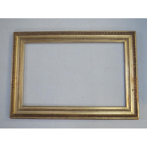 32 - A 19TH CENTURY GOLD FRAME WITH EGG AND DART DESIGN TO OUTER EDGE, frame W 10 cm, rebate 85 x 53 cm