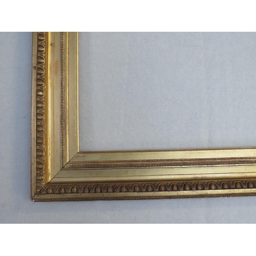 32 - A 19TH CENTURY GOLD FRAME WITH EGG AND DART DESIGN TO OUTER EDGE, frame W 10 cm, rebate 85 x 53 cm