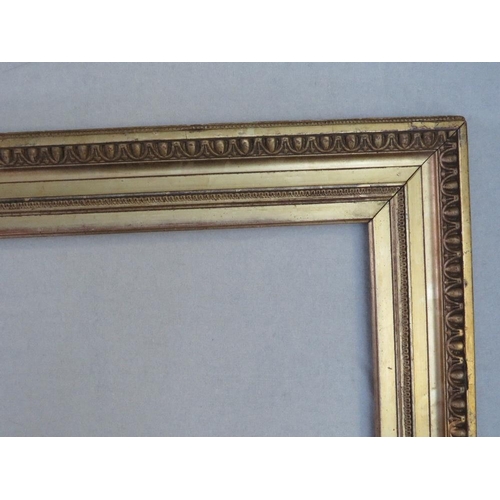 32 - A 19TH CENTURY GOLD FRAME WITH EGG AND DART DESIGN TO OUTER EDGE, frame W 10 cm, rebate 85 x 53 cm