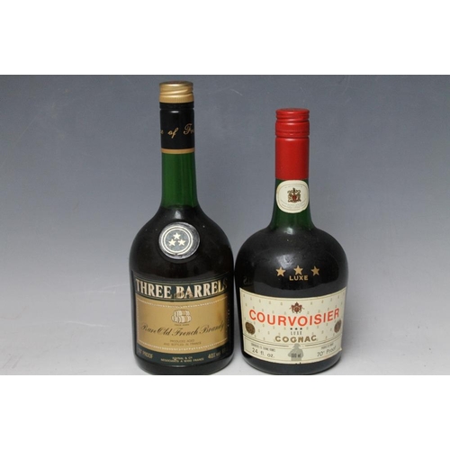 323 - 1 BOTTLE OF COURVOISIER THREE STAR LUXE COGNAC, together with 1 bottle of three barrels rare old Fre... 