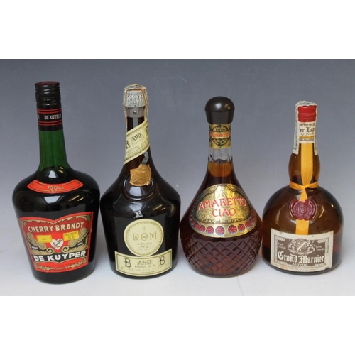 327 - 4 VINTAGE BOTTLINGS OF LIQUEURS ETC CONSISTING OF 1 BOTTLE OF DE KUYPER CHERRY BRANDY, 1 bottle of B... 