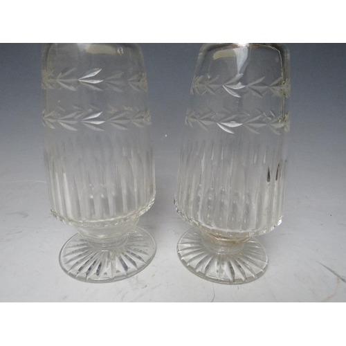 331 - A PAIR OF SILVER COLLARED GLASS DECANTERS - BIRMINGHAM 1929, H 25 cm