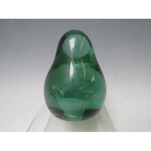 333 - A 19TH CENTURY GLASS PEAR SHAPED DUMP PAPERWEIGHT, with flower inclusions, H 11.5 cm