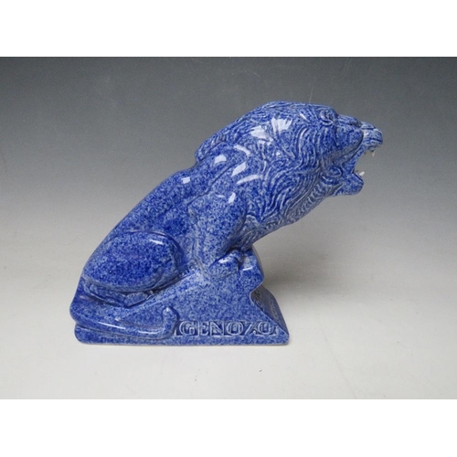 336 - AN ASHSTEAD POTTERS (1923-35) LION ADVERTISING FIGURE, for Genozo toothpaste, in a blue glaze, H 19 ... 