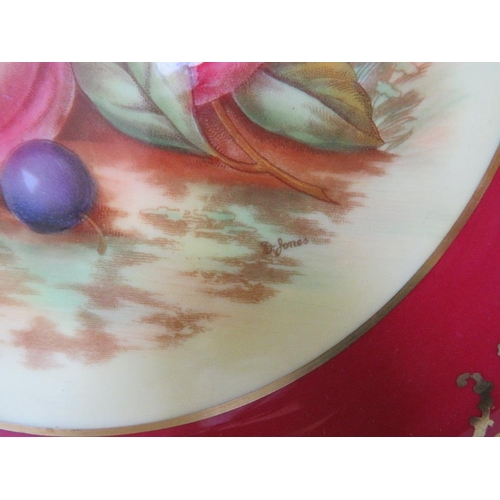 341 - AN AYNSLEY CABINET PLATE WITH FRUIT DESIGN SIGNED D. JONES , together with a Coalport cabinet plate ... 