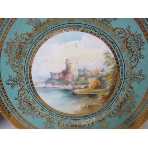 342 - A MINTON 'WINDSOR CASTLE' CABINET PLATE SIGNED A. HOLLAND, together with a full gilt companion, the ... 