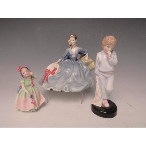 366 - THREE ROYAL DOULTON FIGURINES, comprising Elyse, H 16 cm, Sleepy Darling, H 19 cm and Babie, H 12.5 ... 