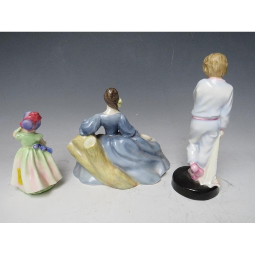 366 - THREE ROYAL DOULTON FIGURINES, comprising Elyse, H 16 cm, Sleepy Darling, H 19 cm and Babie, H 12.5 ... 