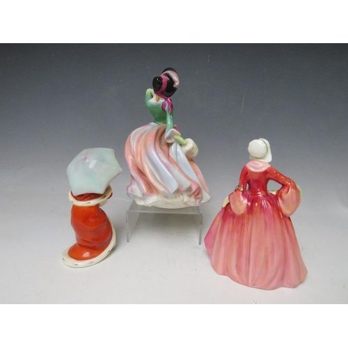 367 - THREE ROYAL DOULTON FIGURINES, comprising 'Autumn Breezes', H 20 cm, Janet, H 17 cm, and Miss Muffet... 